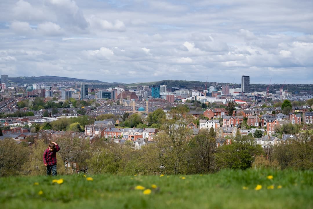 Panorama Bristolu z parkami, letnie festiwale.